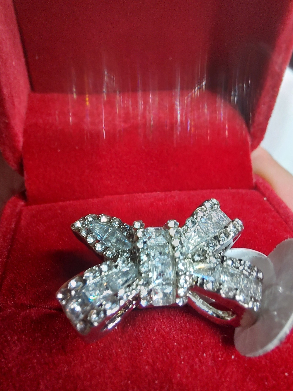 Silver Bow Rinestone Statement Ring